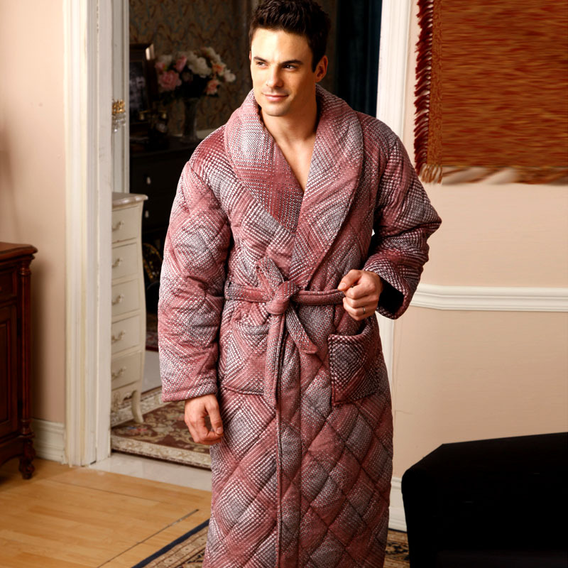 High quality autumn and winter male robe cotton-padded thickening coral fleece cotton-padded sleep set lounge male bathrobe