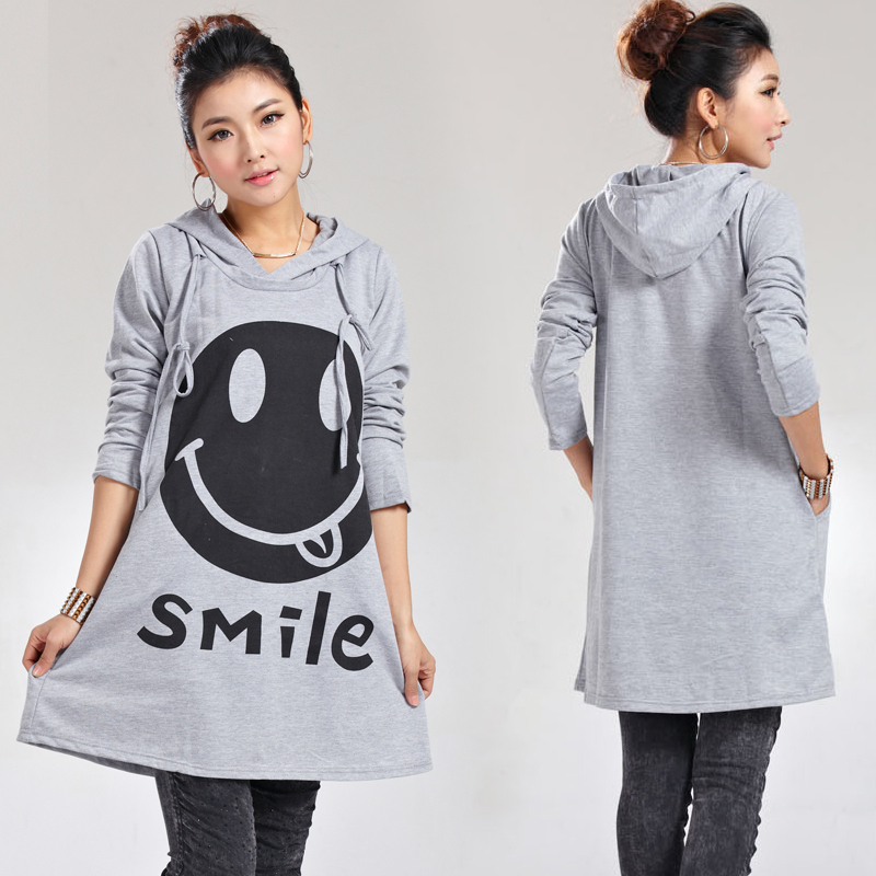 High quality Autumn maternity clothing maternity long design top loose plus size maternity long-sleeve T-shirt smiley