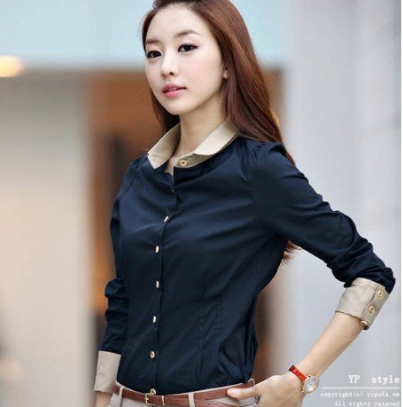 High Quality Autumn New Arrival Korean OL Style Turn-down Collar Long Sleeve Cotton Blouse Free Shipping