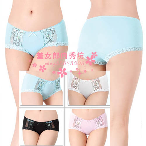 High quality bamboo fibre low-waist slim hip panty lace embroidered soft comfortable triangle panties 6687