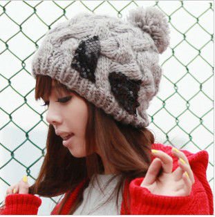 High quality Bowknot Sequins Warm Winter Knitting Wool Hat CAP Women Lady Beanies Knitted Hats Free Shipping