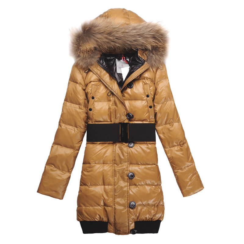 High quality Brand Clothing Women's Goose down jacket Large raccoon fur with belt hooed cap skeleton long down coat Ladys parka