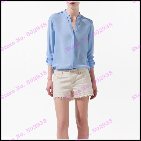 High Quality Chiffon Women Blouse Long Sleeve Solid Shoulder Knot Shirt Freeshipping
