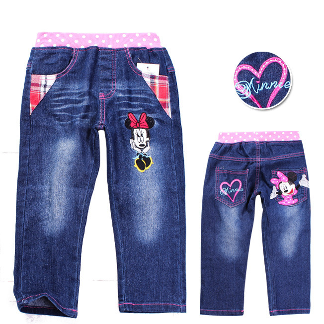 High Quality children jeans cartoon clothing pants girls children's trouses Mickey Mouse jeans wholesale 5pcs/lot free shipping