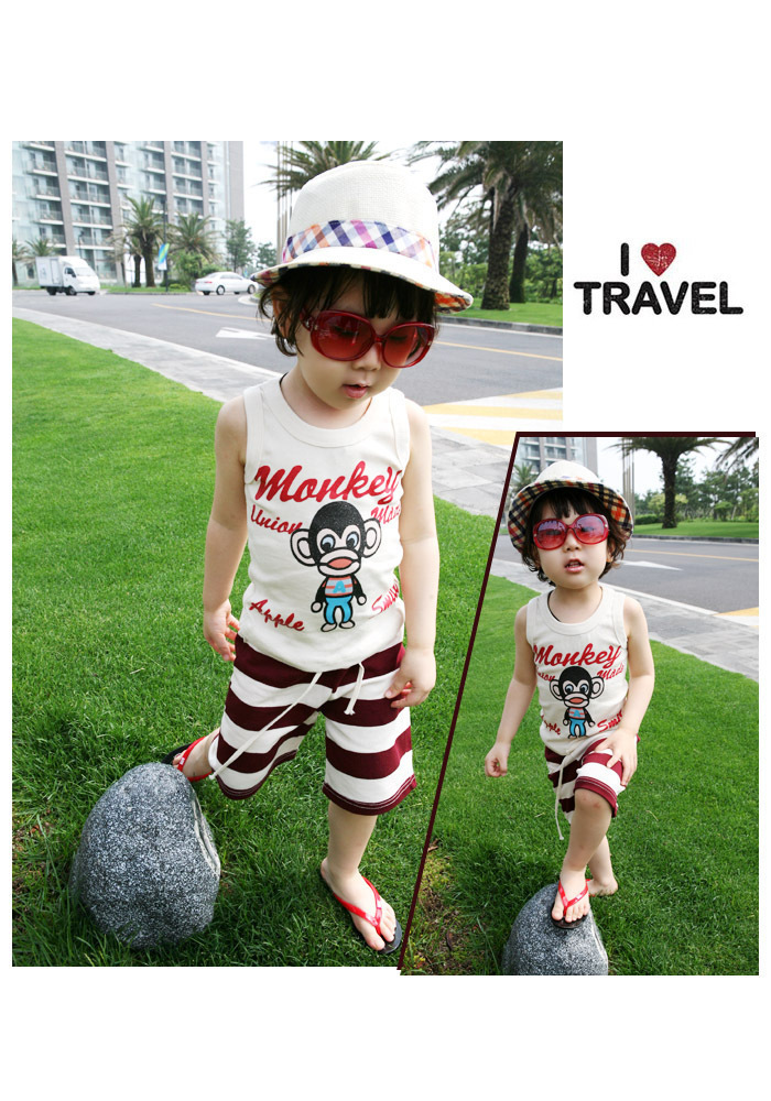 High quality Children's clothing male girls clothing little monkey vest 100% cotton t-shirt baby vest