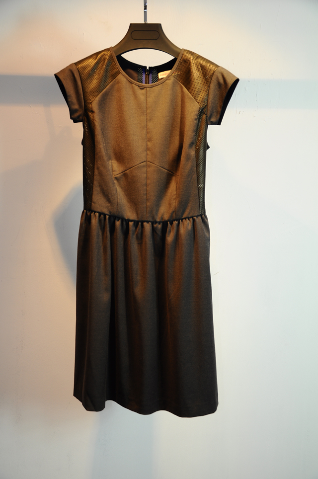 High quality elegant ol genuine leather patchwork black o-neck slim one-piece dress