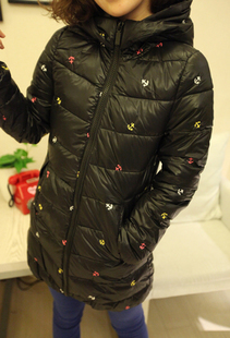 High quality embroidery anchor shiny long design down cotton long design long-sleeve wadded jacket