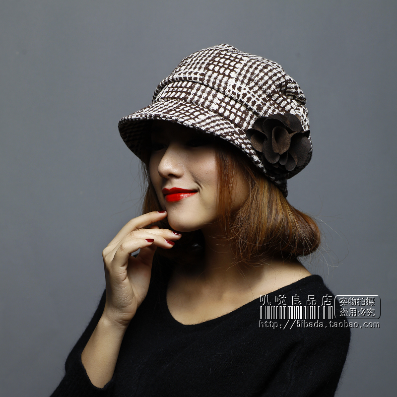 High quality face-lift 100% check cotton velveteen painter cap beret women's autumn and winter fashion hat