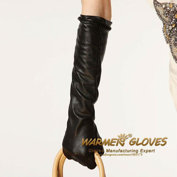 High quality fashion Ledies leather opera long gloves black, free shipping