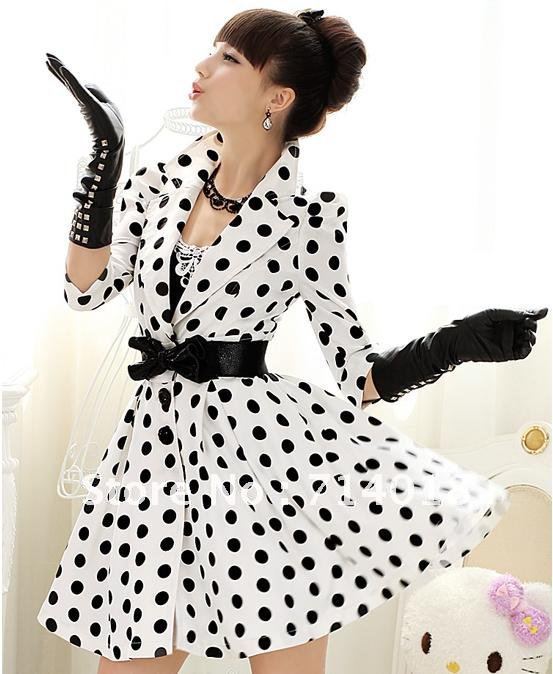 High Quality Fashion Sexy Elegant Women's Polka Dots Trench Long Coat Dust Coat Outerwear, Free shipping S-XL