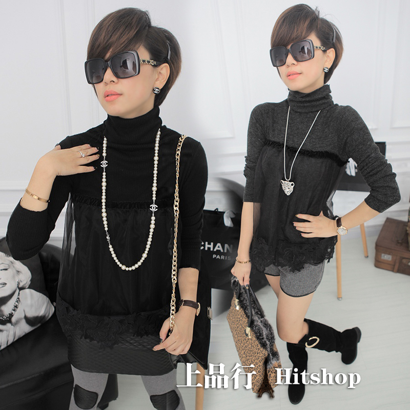 High-quality Fashion Turtleneck gauze cute delicate laciness female    long-sleeve sweaters women