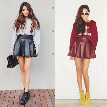 High quality faux leather skirt basic bust skirt short skirt claretred black high waist a-line skirt sexy women's autumn and