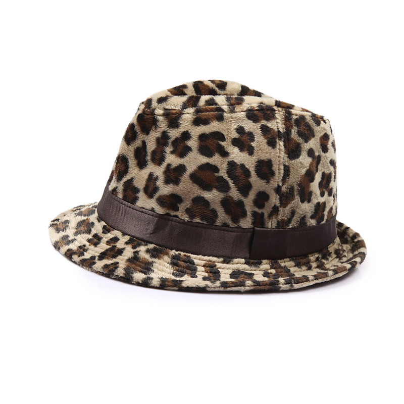 High quality female hat all-match fashion leopard print fedoras velvet hat autumn and winter 12xm4