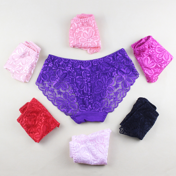 High Quality Free shipping 7colors/Lot Women's underwear Lace panties sexy full lace cutout women's pp  embroidery flower briefs