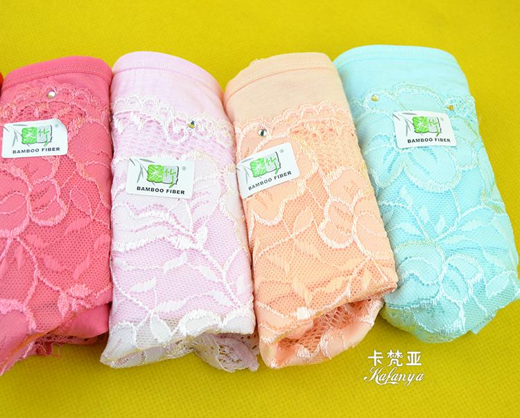 high quality free shipping Sexy lace women's trunk panty bamboo fibre low-waist shorts