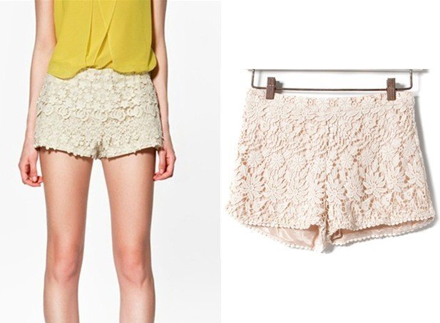 High quality Freeshipping women brand Sweet Lace Crochet Flower Shorts leggings lady beige casual hot pants