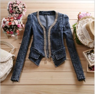 High quality good quality Spring and Autumn paragraph Korean Female Style Retro Stretch denim jacket Short shirt