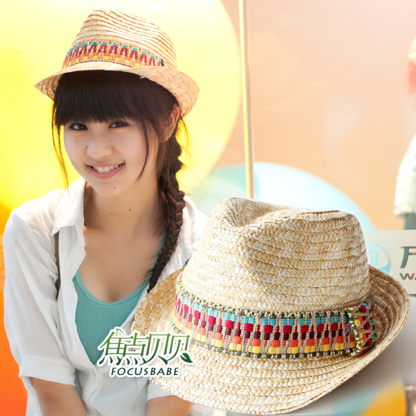 High quality handmade embroidery fedoras summer strawhat sun-shading hat