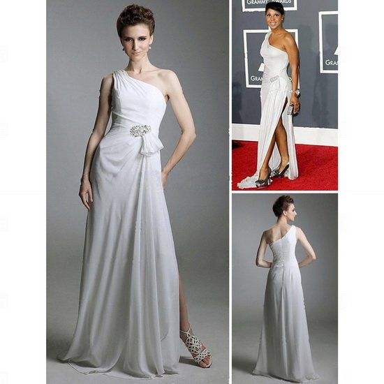 High quality!hot sale!one-shoulder beaded front splited chiffon evening dress celebrity dresses