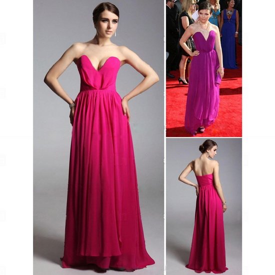 High quality!hot sale!strapless chiffon A-line celebrity evening dress