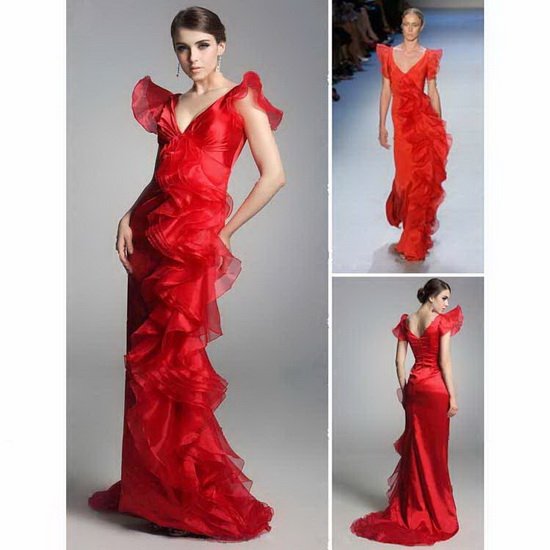 High quality!hot sale!V-neck shoulder straps tulle red oscar like a star celebrity evening dresses