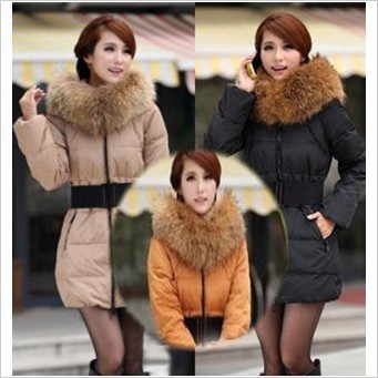High-quality Luxury large fur collar slim thickening medium-long down coat cotton-padded winter jacket  women's  Free shipping