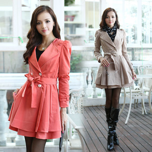 High quality luxury new arrival 2012 autumn trench female outerwear spring and autumn slim double breasted plus size