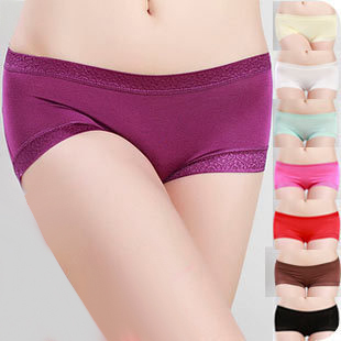 high quality modal plus size broad-brimmed laciness mid waist female trigonometric lace panties