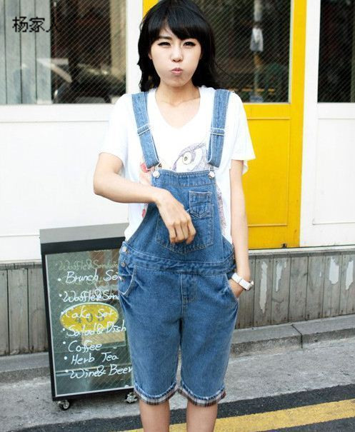 High quality ! Multicolour 2013 roll-up hem denim capris summer jumpsuit bib pants jeans pants knee-length