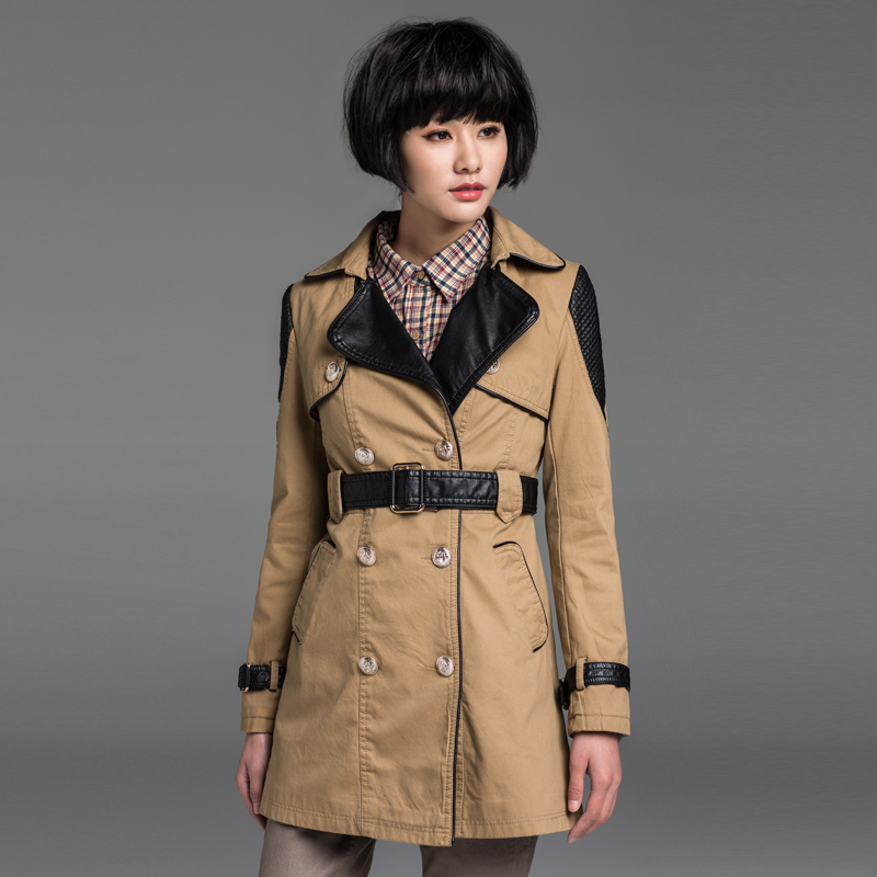High quality new 2013 spring UK  fashion  turn-down collar slim medium-long women windproof coat,free shipping