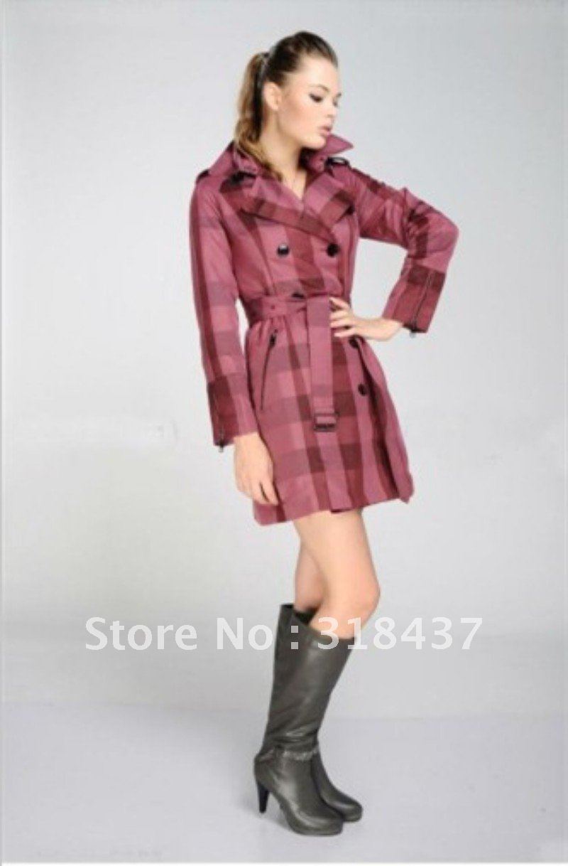 High Quality New Women's Solid Double Pleated Slim Fashion Trenchcoat , Facotry  Outlets, 2012