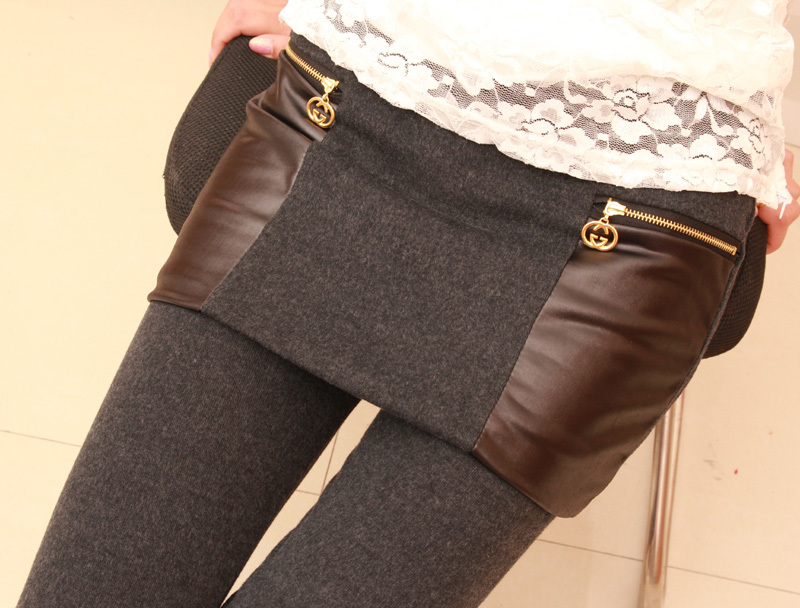 High quality patchwork leather faux two piece thickening culottes legging a03035