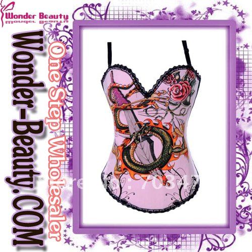 High quality  Pink pattern corset spaghetti strap sexy corsets Free shipping competitive price best service New arrival