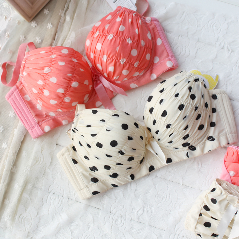 High quality polka dot pattern 100% cotton bra set two-color women's underwear