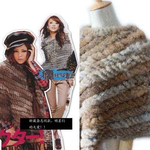 High quality rabbit fur knitted yarn batwing shirt fur cape cloak trigonometric cape Women outerwear