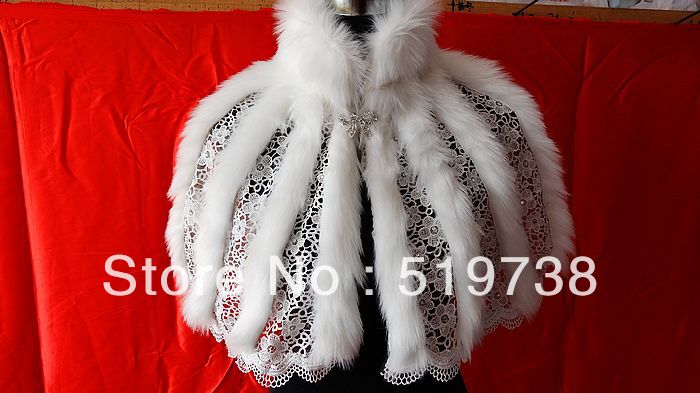 High quality shawl bride cape wedding fashion lace faux fur wrap