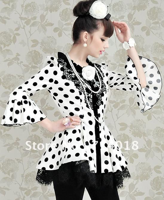 High Quality Slim Elegant Women's Polka Dots Lace Skirt Trench Long Coat Outerwear, Free shipping S-XL