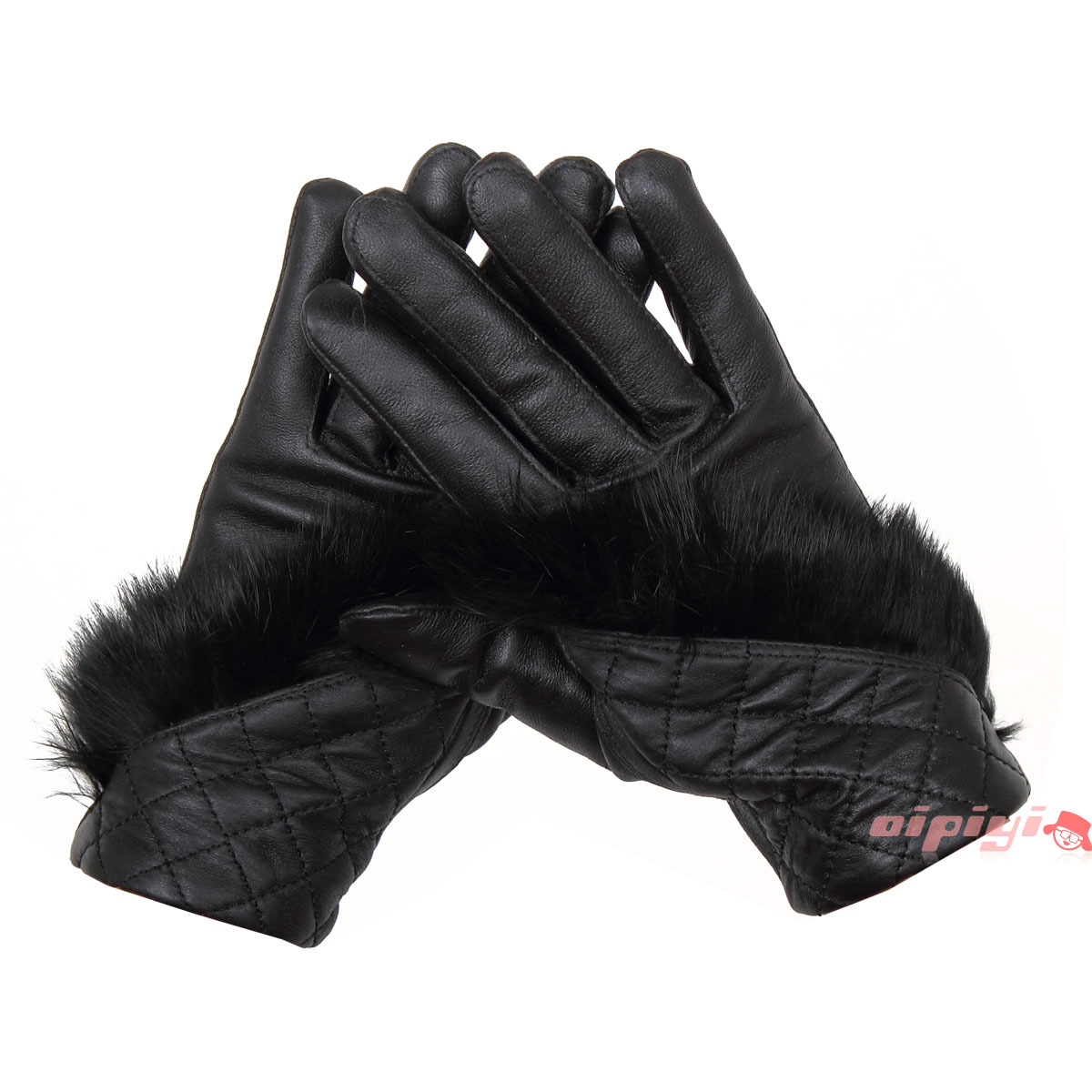 High quality suede rabbit fur genuine leather gloves winter thermal