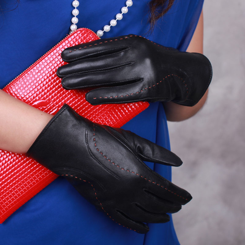 High quality suede winter thermal mink hair ball women's sheepskin genuine leather gloves 061 Free Shipping