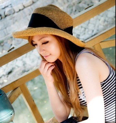 High quality summer travel hat big sunscreen strawhat female summer sunbonnet bow roll-up hem beach cap