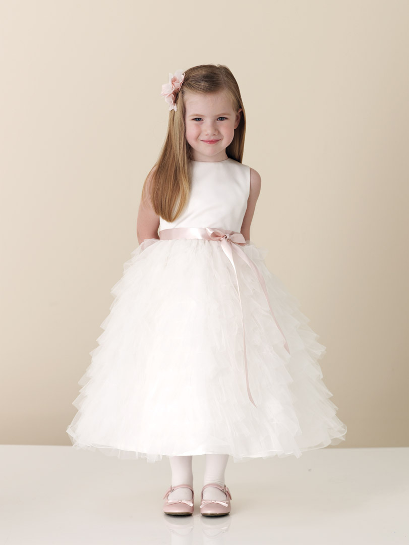 High quality!sweetly baby flower girl dresses beautiful tiered ankle length sash a-line jewel neckline tulle sleeveless