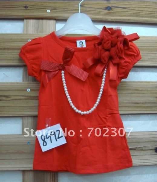 high  quality The latestr Girls T-Shirts with      Flowers  Short Sleeve Tee . 5PCS/lot    8992-RED