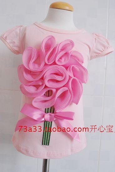 high quality The latestr pink Girls T-Shirts girl top Children 2 design flowers Short Sleeve T-Shirt . 5PCS/lot