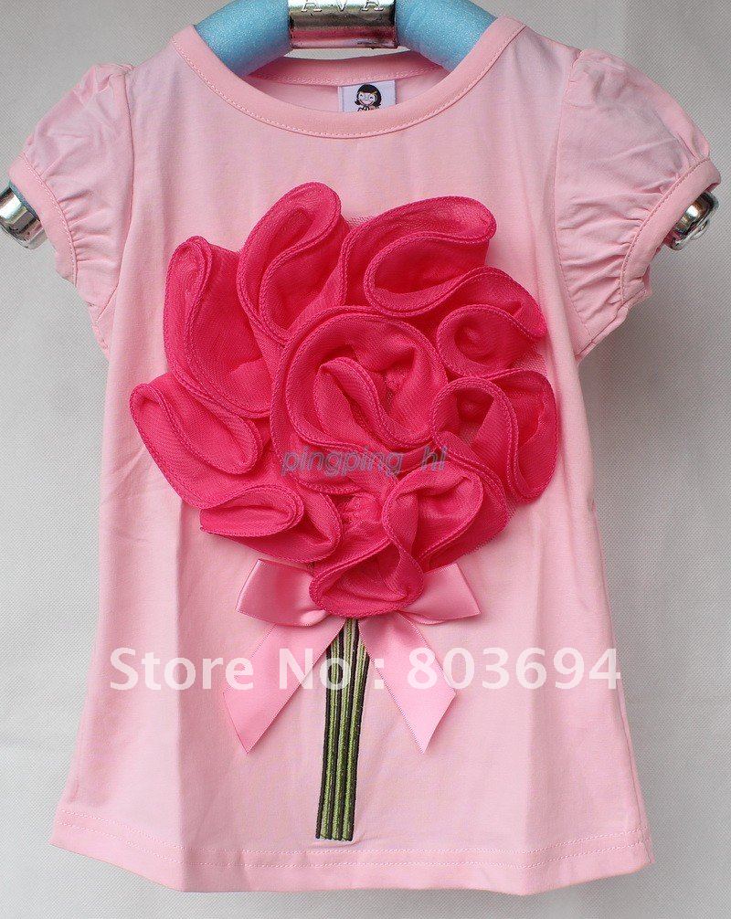 high quality The latestr pink Girls T-Shirts girl top Children 2 design flowers Short Sleeve T-Shirt . 5PCS/lot H-07