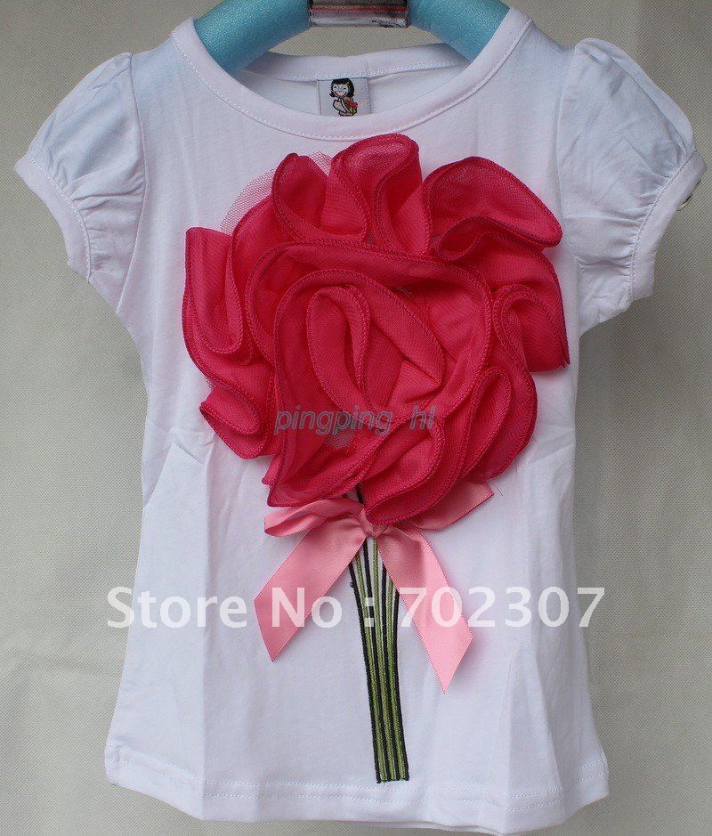 high  quality The latestr white Girls T-Shirts girl  top Children 4 design  flowers   Short Sleeve T-Shirt . 5PCS/lot  H-13