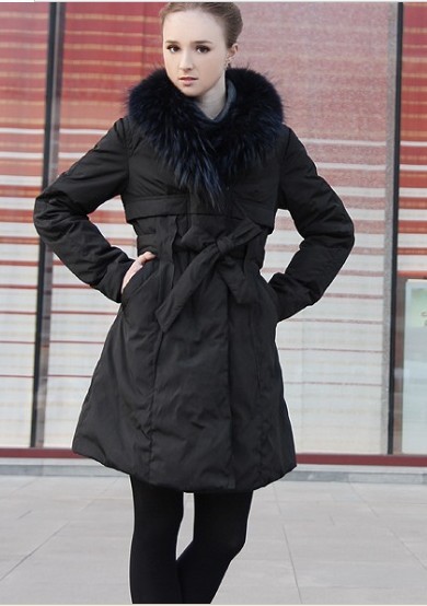 High-quality Thickening Fashion winter women fur collar long down coat 90% white duck down jacket  free shipping