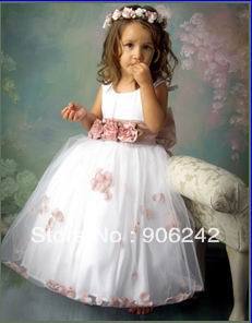 High Quality Tulle With Petals New Bridal Flower Girl Dress With Bowknot Back LR-C059