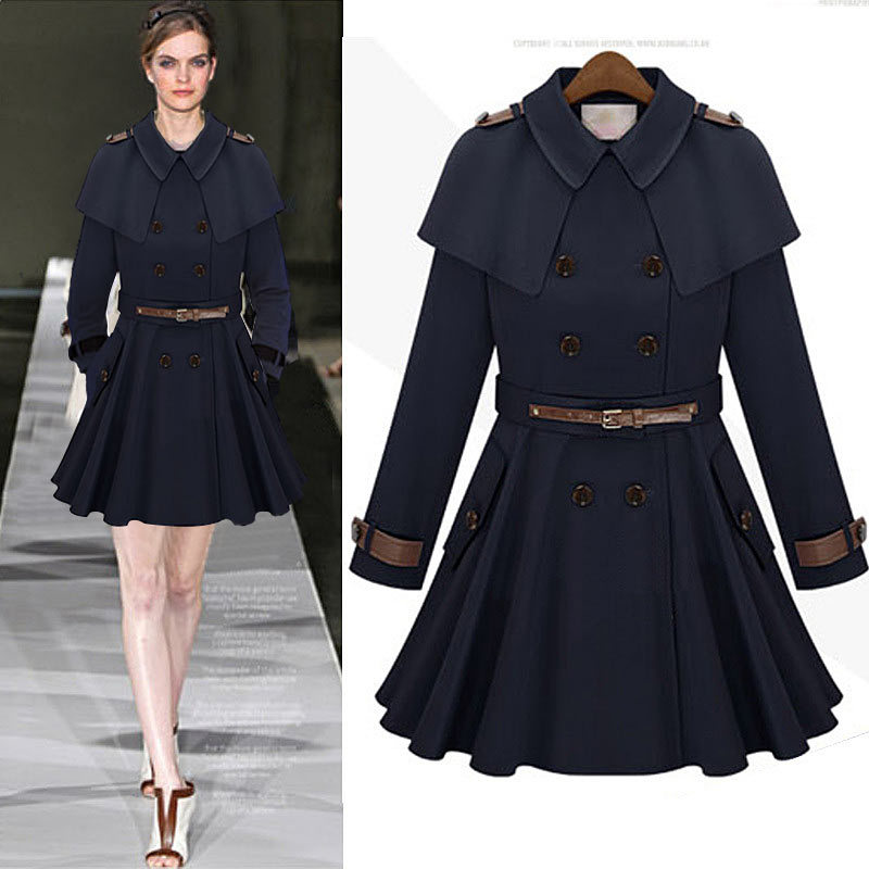 High quality turn-down collar cloak long-sleeve slim high quality trench