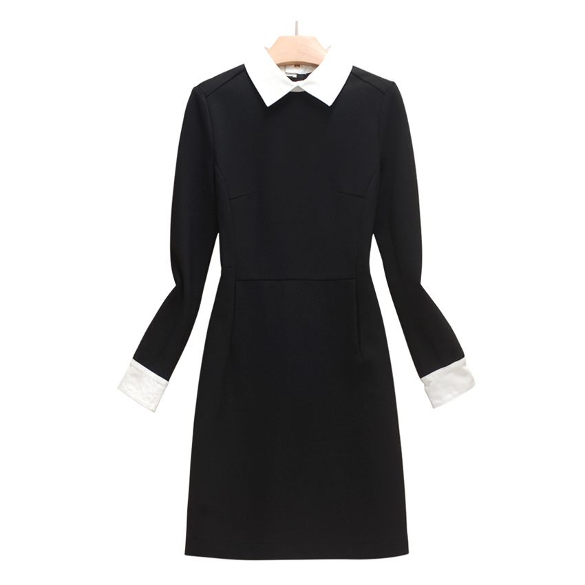 High quality ! victoria autumn and winter vintage sheepskin genuine leather turn-down collar long-sleeve slim one-piece dress