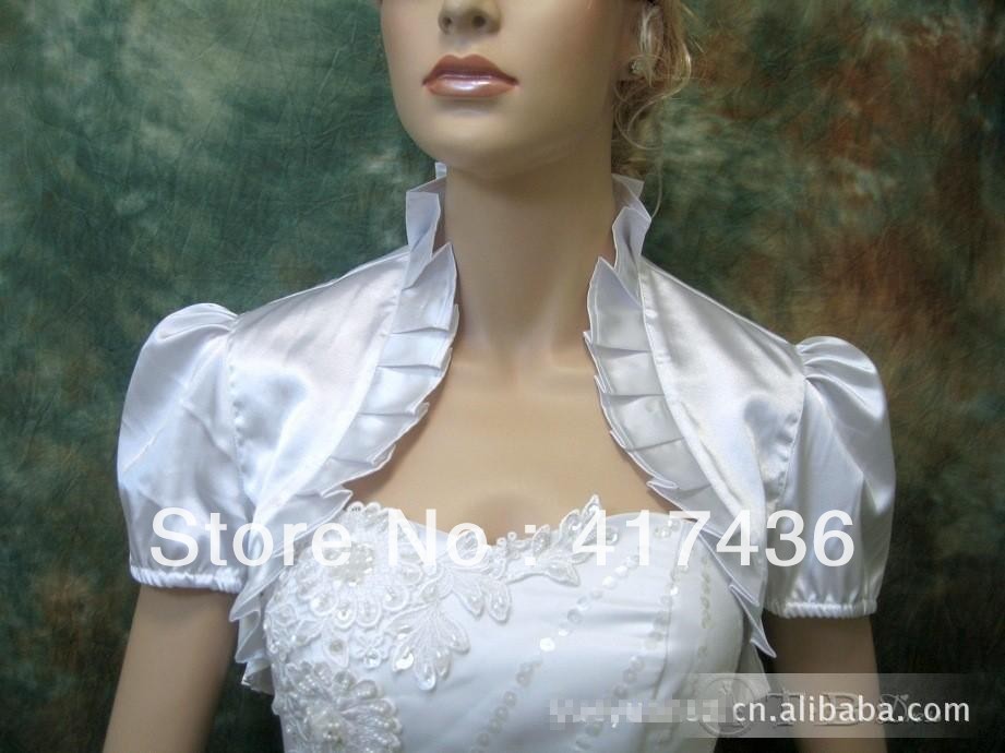 High Quality Wedding Accessories Short Ball Gown Pleat Sleeve Bridal Shawl Wraps Party Prom Evening Satin Jackets Bride Coat